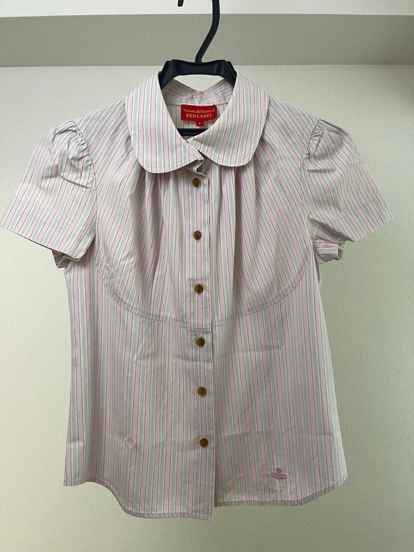 Vivienne Westwood ストライプ柄 半袖シャツ ピンク グレー