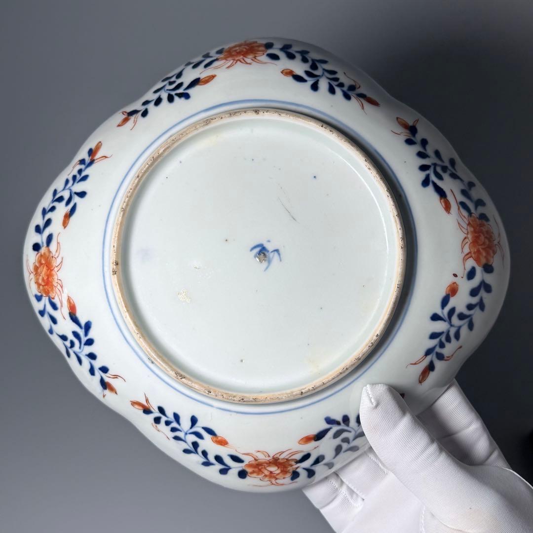 明治後期　オールド香蘭社　染錦牡丹文菱形皿　桐箱付　絢爛豪華　アンティーク食器