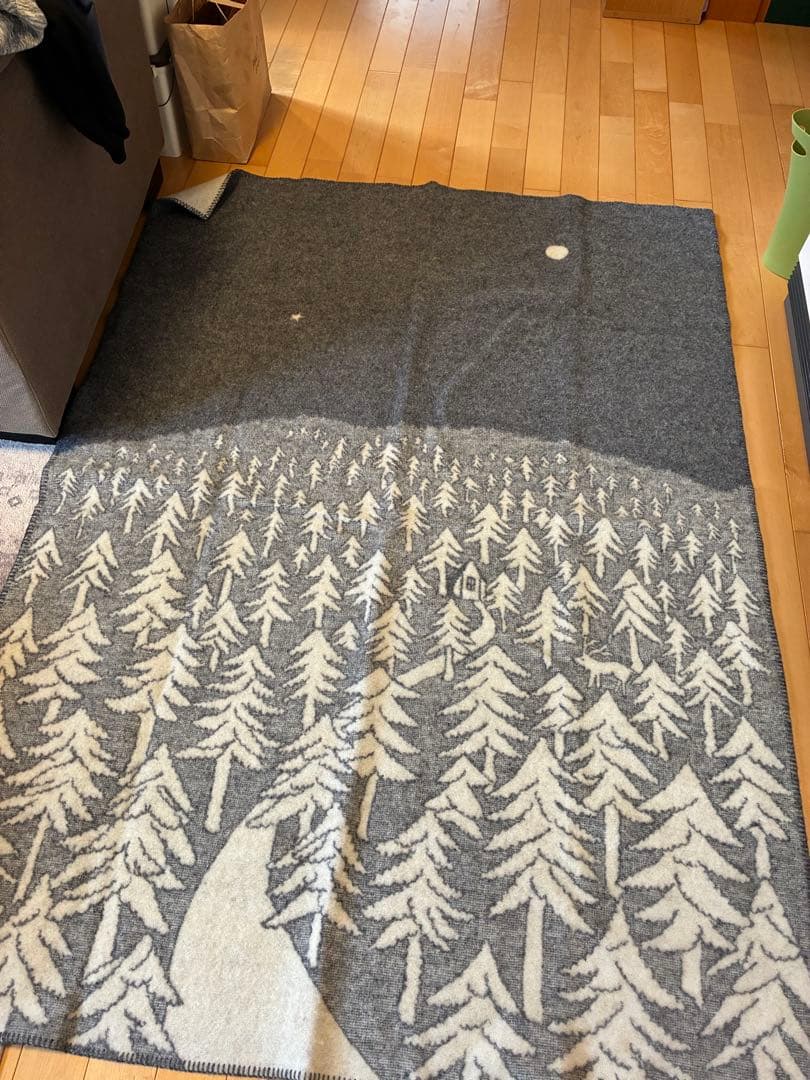 美品KLIPPAN✕mina perhonen 　ウールブランケット　グレー