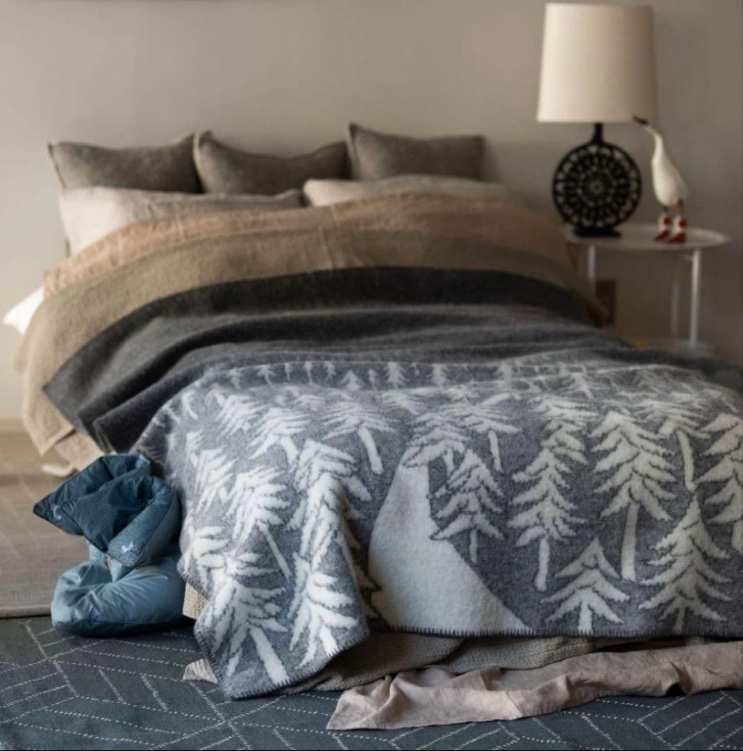 美品KLIPPAN✕mina perhonen 　ウールブランケット　グレー