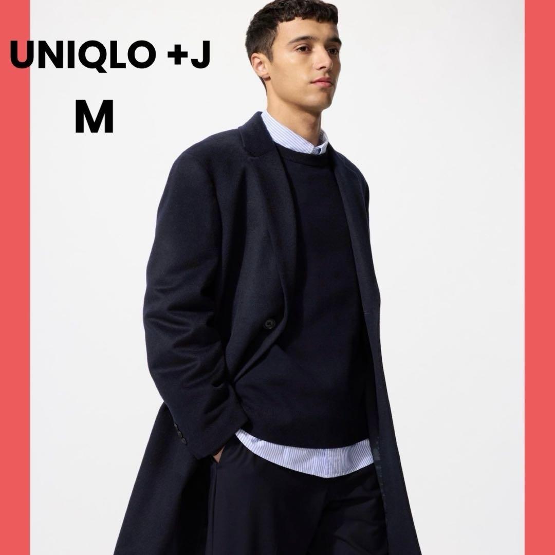 ユニクロ+J ウールカシミヤ ブレンド チェスターコート 濃紺 M