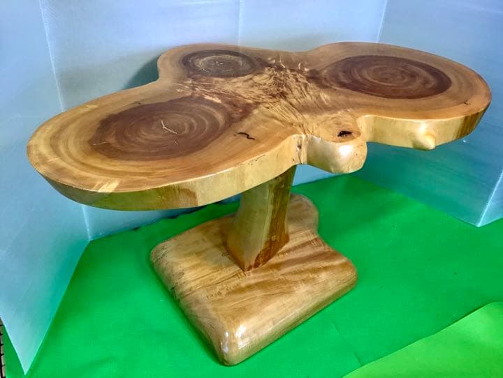 天然木　トチ　三連輪切りテーブル　手造り　一点物