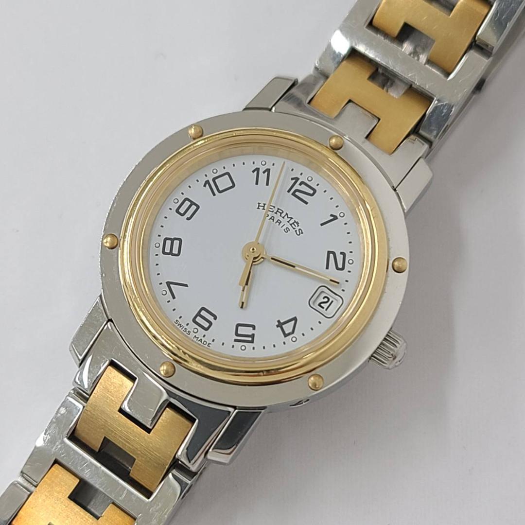 【鑑定済】エルメス クリッパー デイト CL4.220 ホワイト文字盤 美品