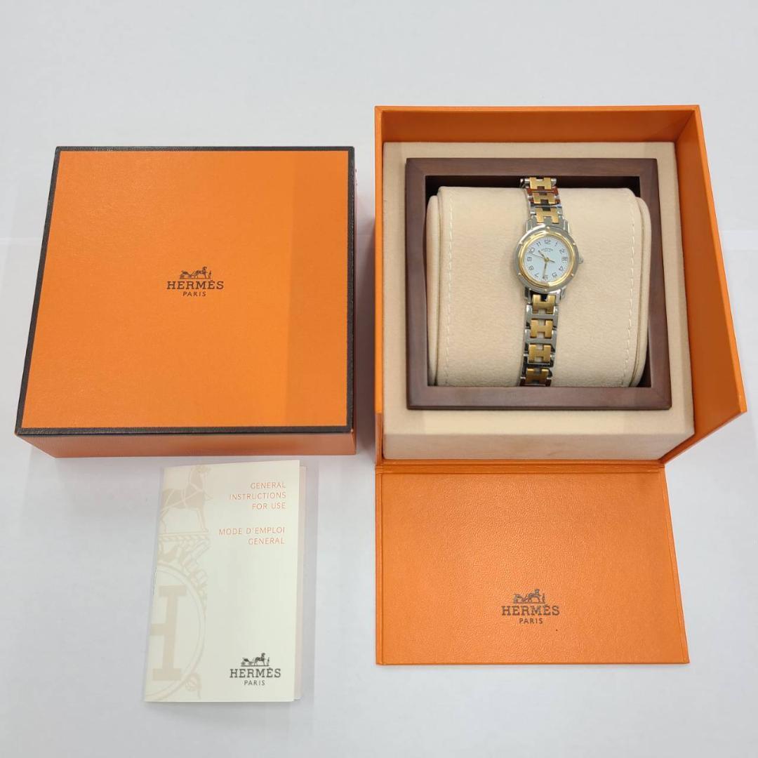 【鑑定済】エルメス クリッパー デイト CL4.220 ホワイト文字盤 美品