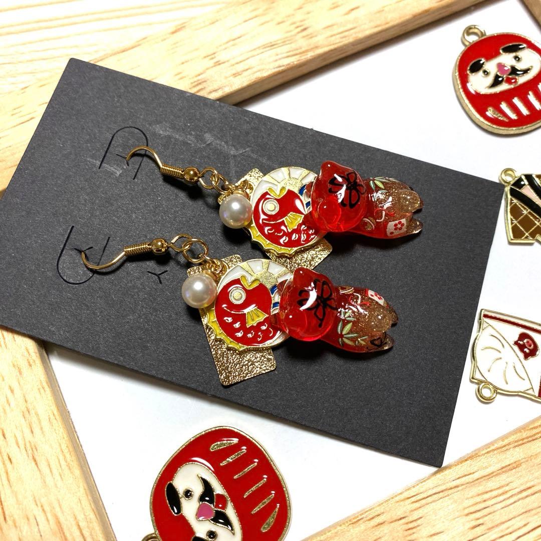 ★鯛と豪華なお正月猫ちゃんピアス★