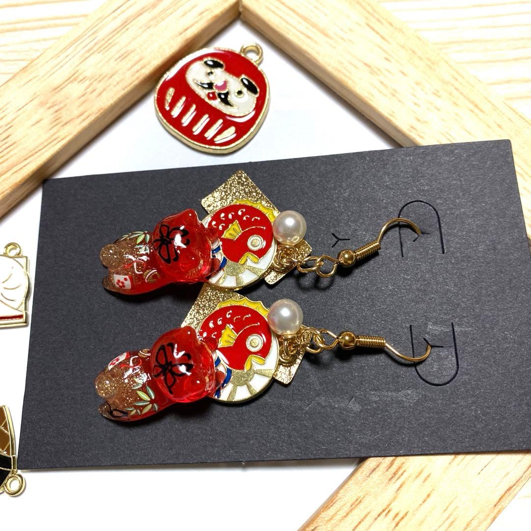 ★鯛と豪華なお正月猫ちゃんピアス★