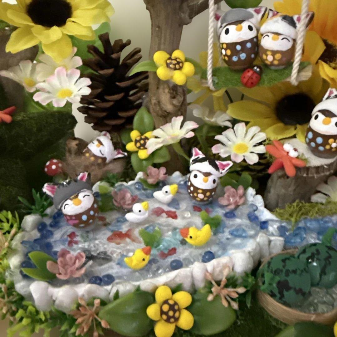 どんぐりアート♡猫帽子ひまわりBIGオブジェ♡