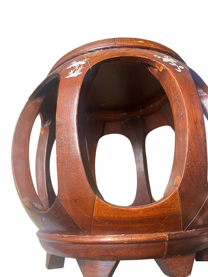 花梨 無垢 螺鈿細工 丸椅子 スツール 腰掛け 中国美術 工芸品　2個セット