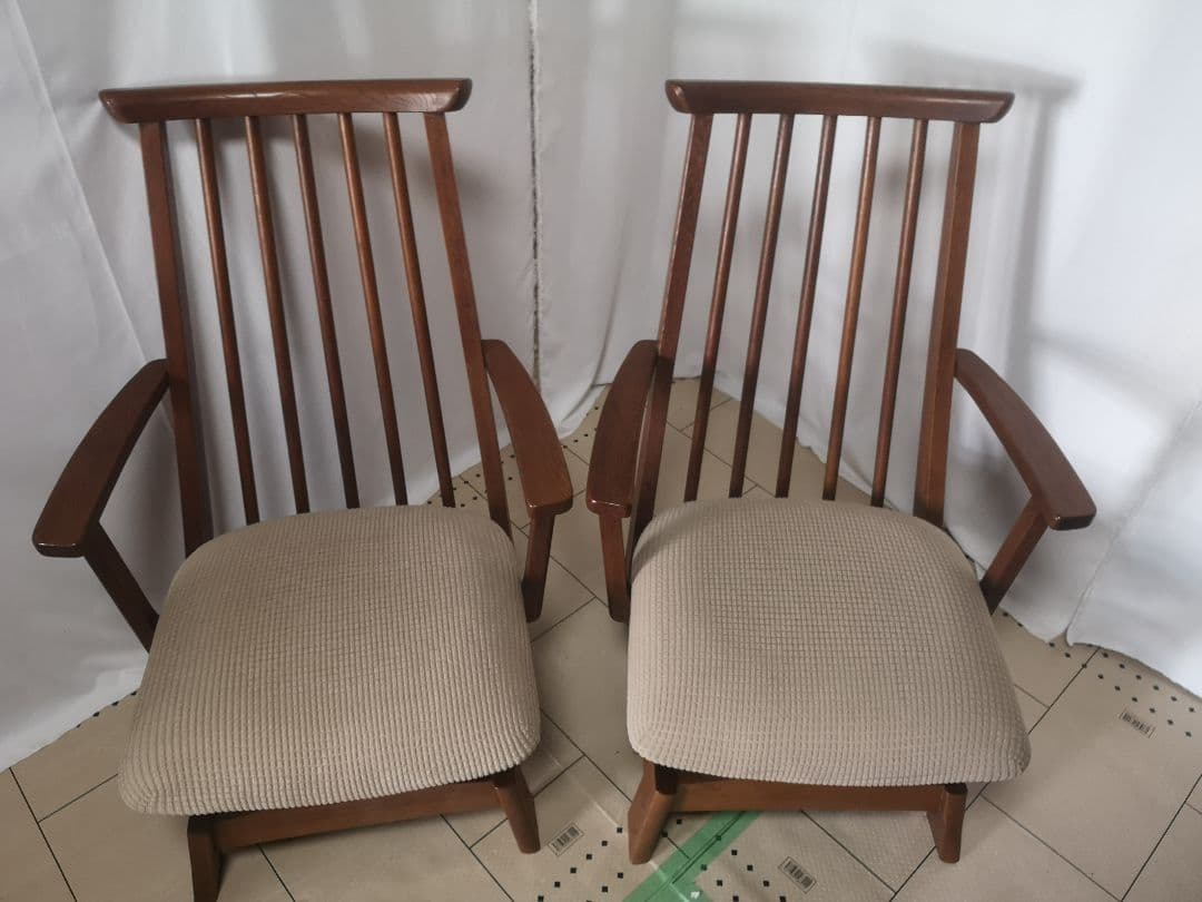 【美品 オーク無垢材 飛騨高山 飛騨清見工房 回転式アームチェア 2脚セット】