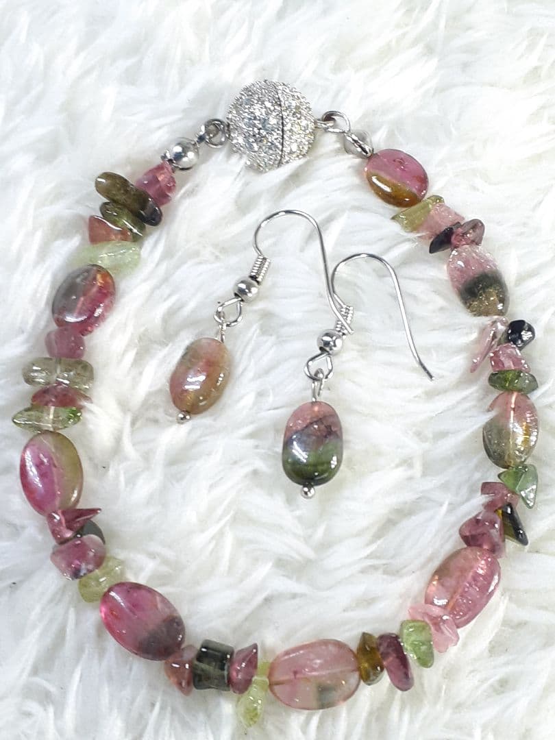 ウォータートルマリン 　ブレスレット＆ピアスセット