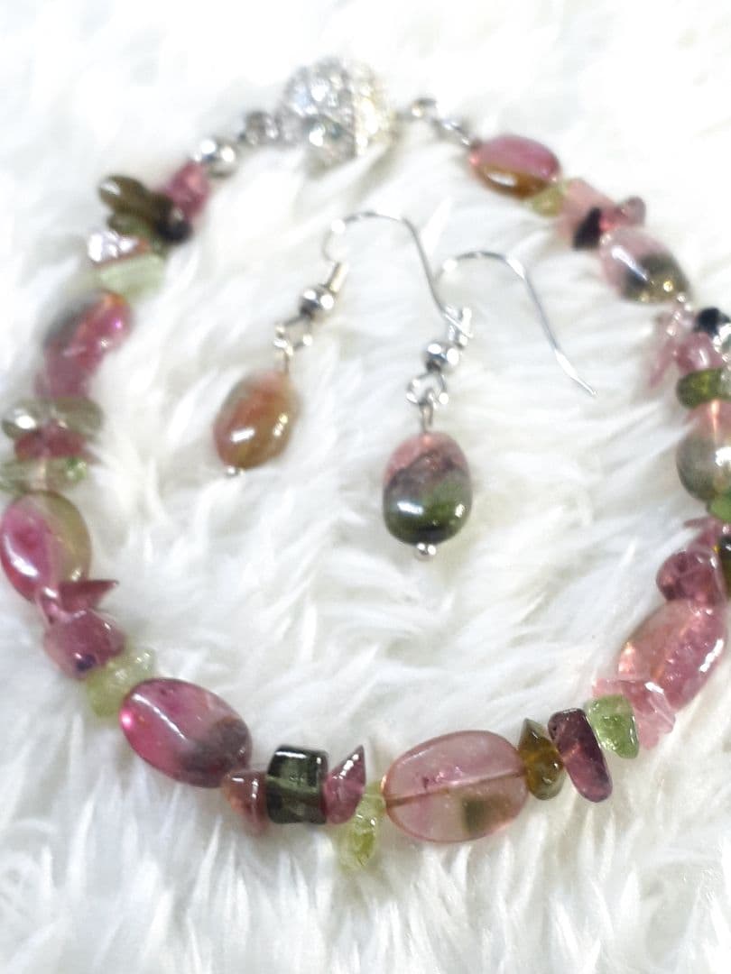 ウォータートルマリン 　ブレスレット＆ピアスセット