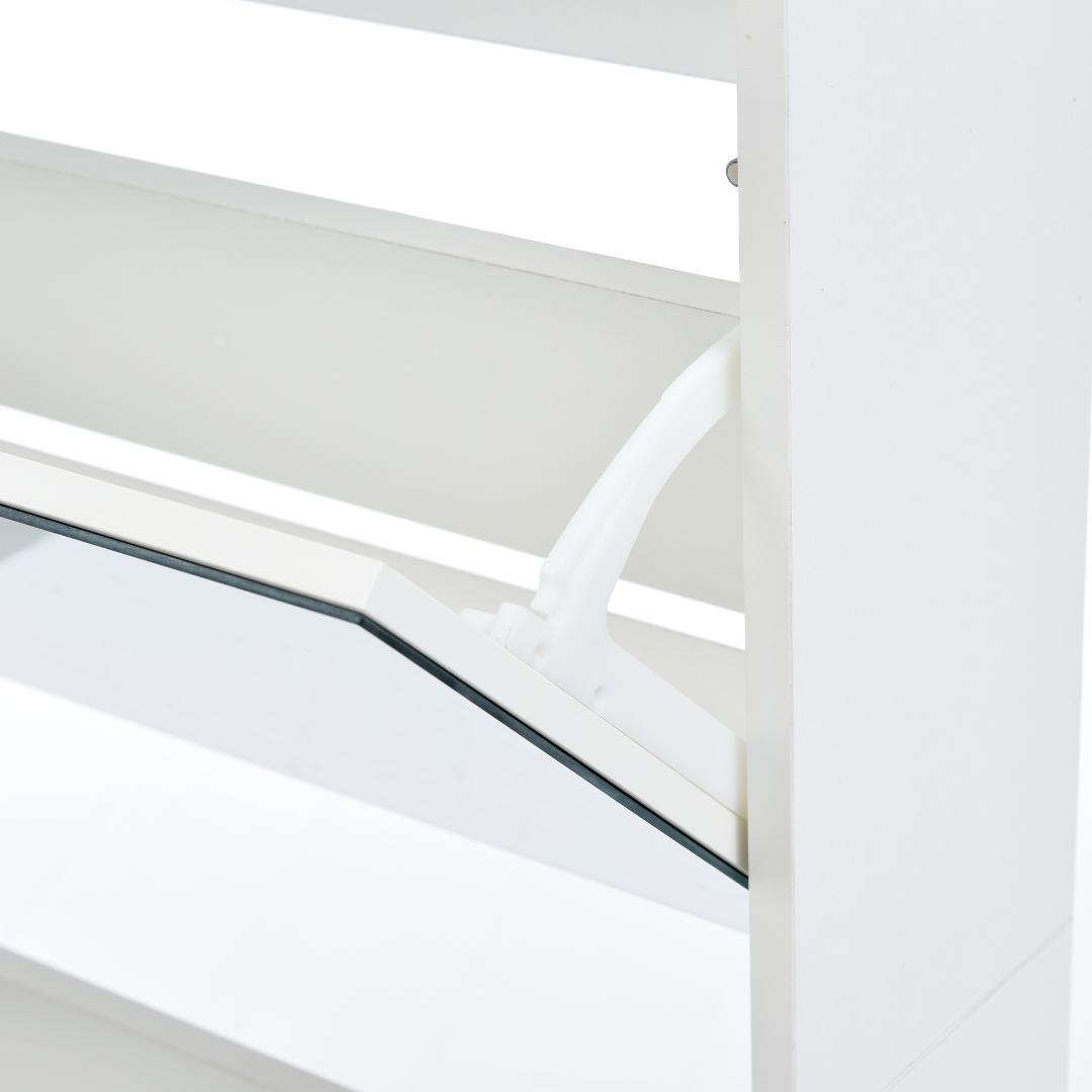 ホワイト 薄型 4段 シューズラック スリム シューズボックス 靴箱 下駄箱