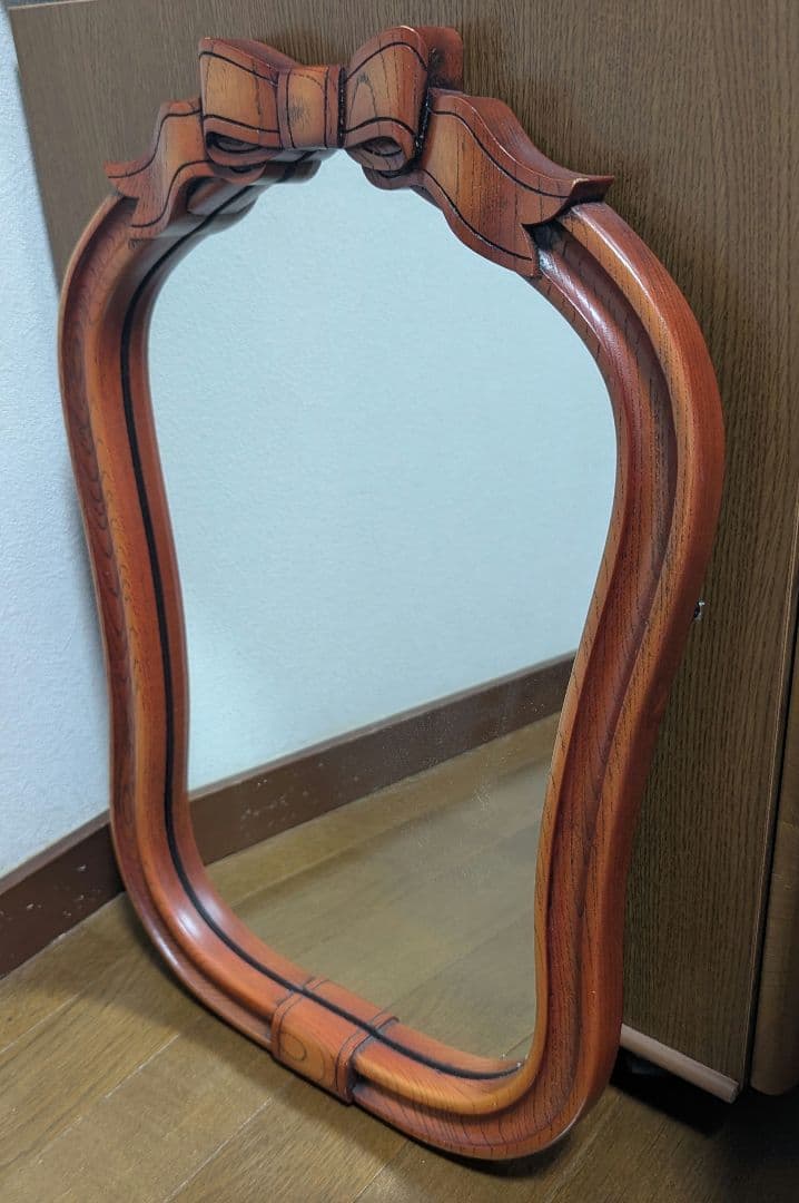 アンティーク　ヴィンテージ　昭和レトロミラー　木製壁掛け鏡