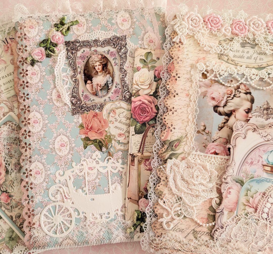 ロココ調レース＆薔薇の大型ジャンクジャーナル2025lp♥マリーの薔薇♥