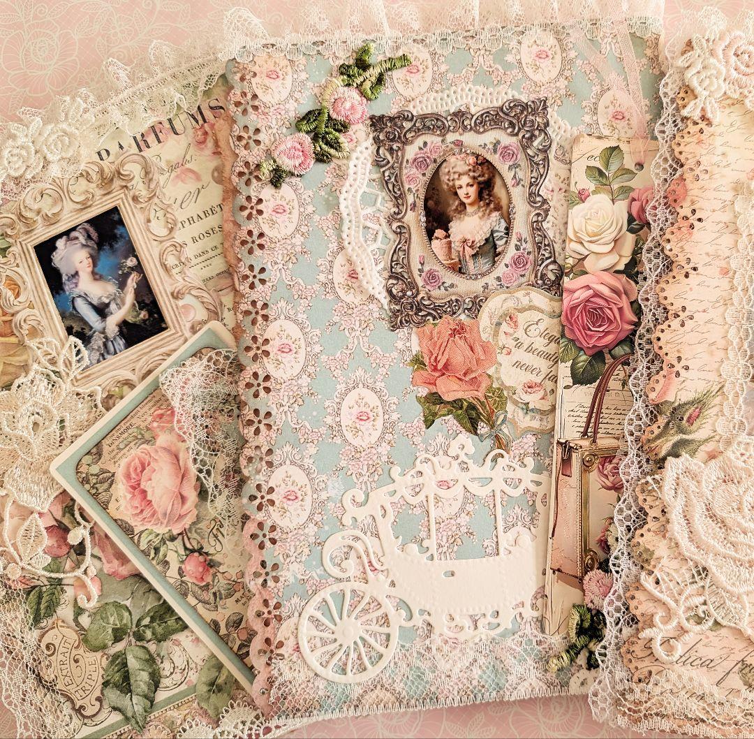 ロココ調レース＆薔薇の大型ジャンクジャーナル2025lp♥マリーの薔薇♥