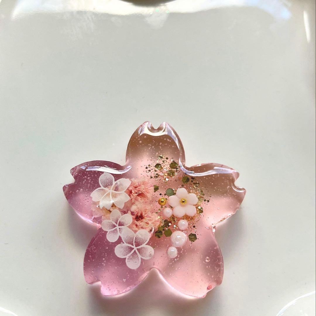 レジン　ヘアゴム　桜モチーフ　ピンク◡̈♥︎パープルグラデーション　ドライフラワー