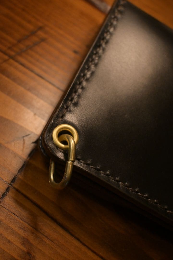 ホーウィン 茶芯 ミドル トラッカーウォレット レザー 革財布 ブラック 長財布