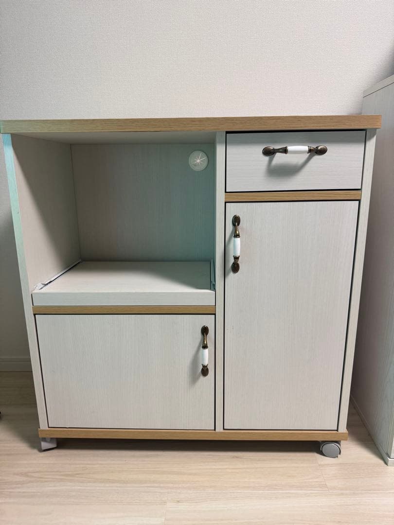 キッチンカウンター ホワイト 木目調 キャスター付き