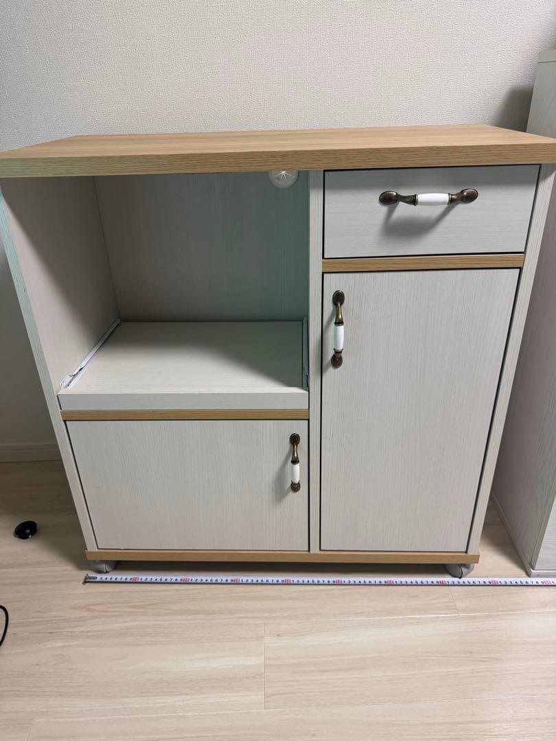 キッチンカウンター ホワイト 木目調 キャスター付き