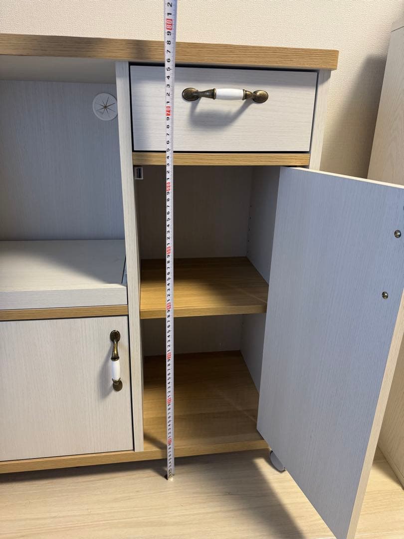 キッチンカウンター ホワイト 木目調 キャスター付き