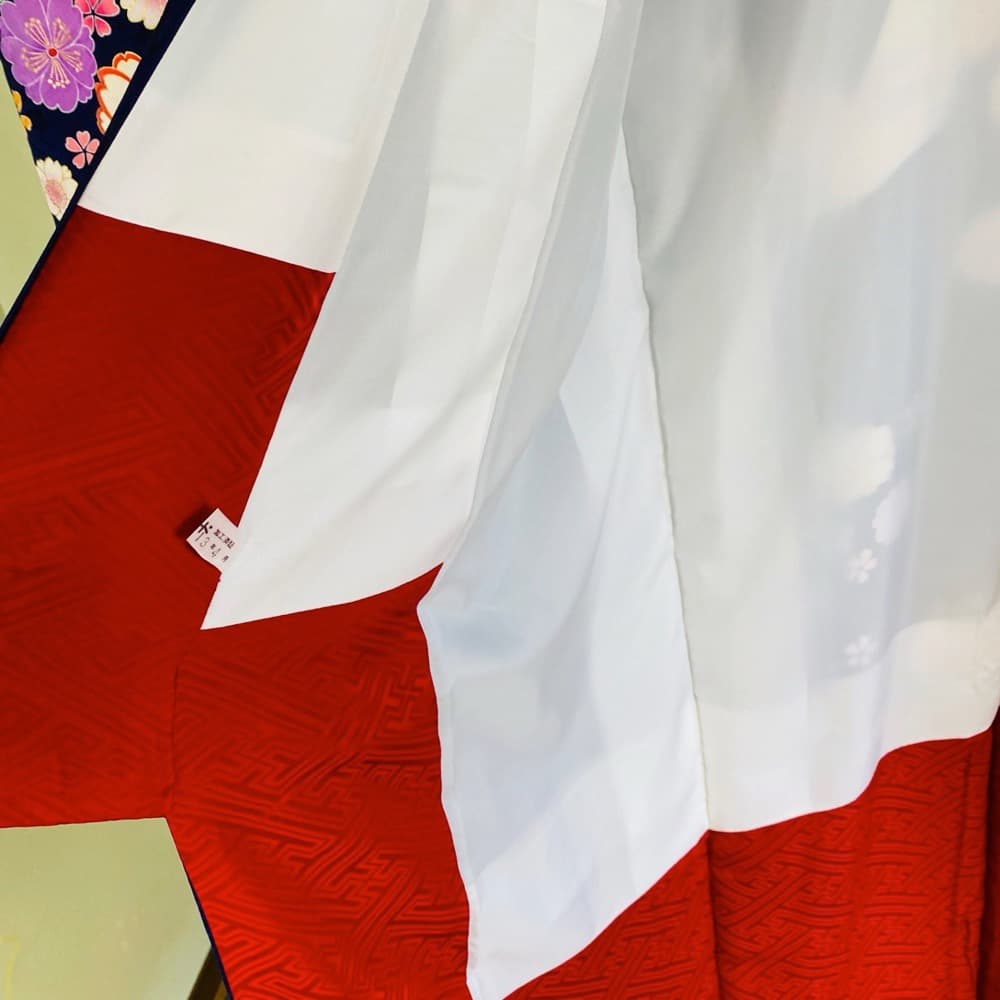 振袖 正絹 紺 熨斗目 桜 豪華金彩 暈し L 身丈169 裄68 成人式