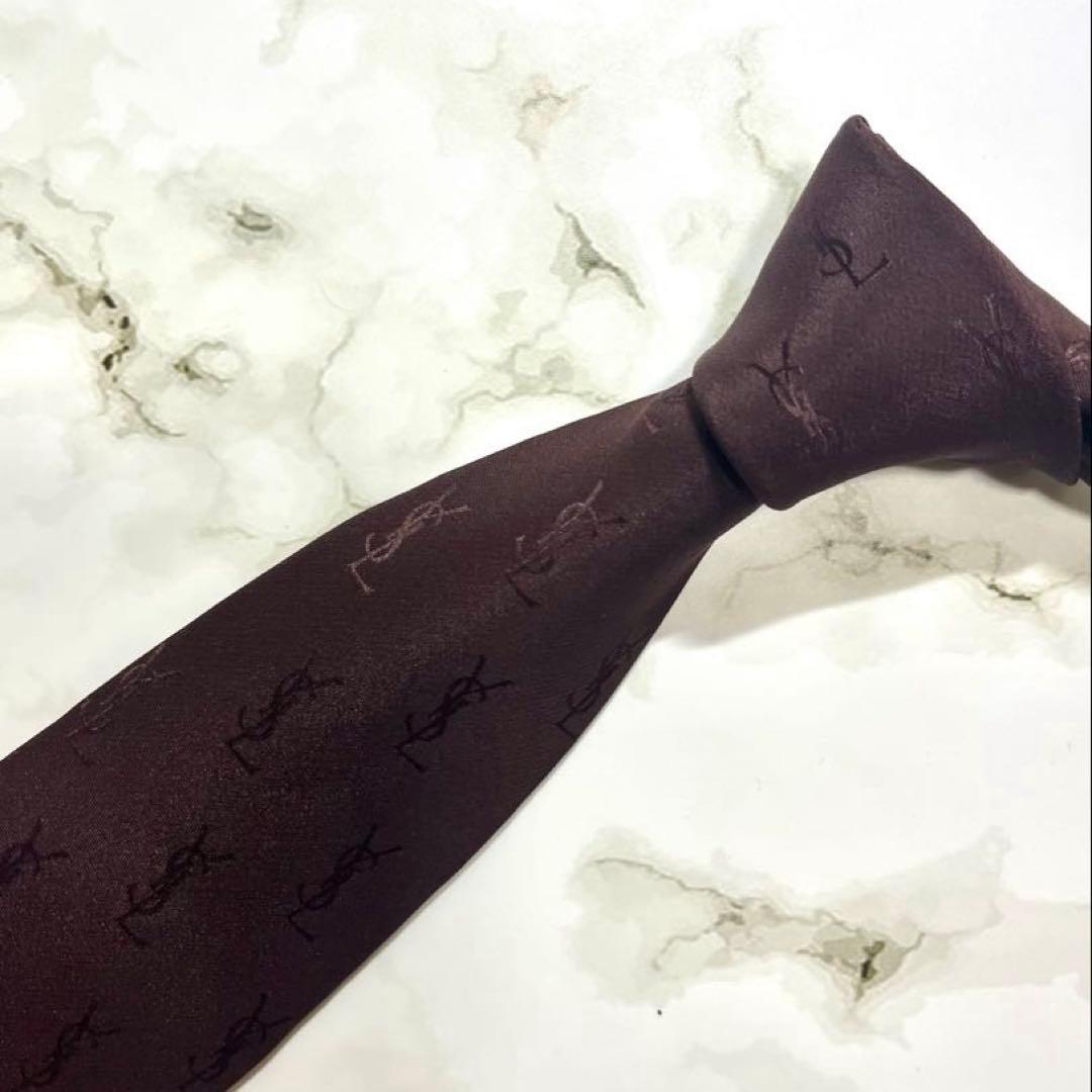M*様 美品✨　イヴサンローラン　YSLブランドロゴ　　ネクタイ　ボルドー