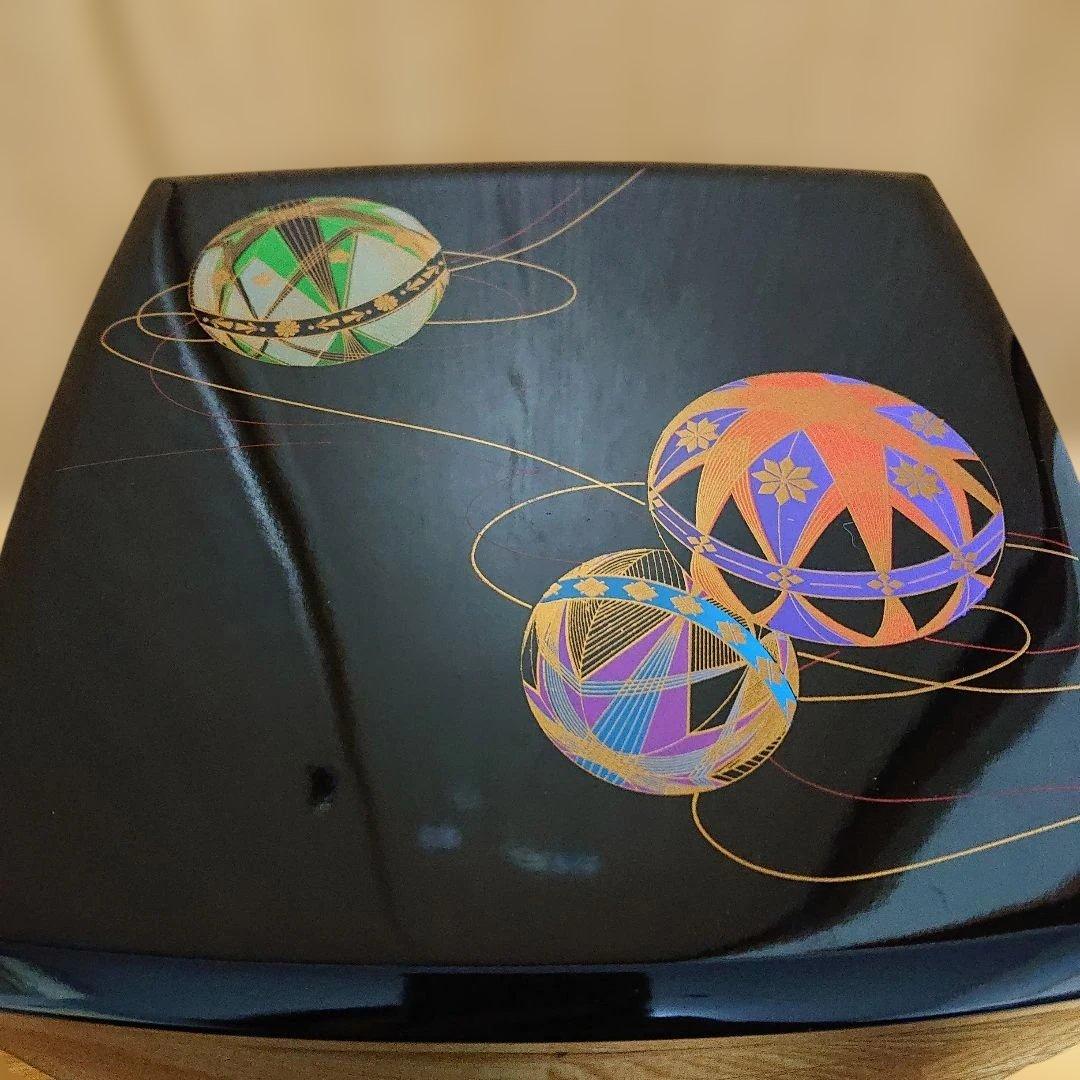 北市漆器 三段重箱　彩色てまり　 未使用