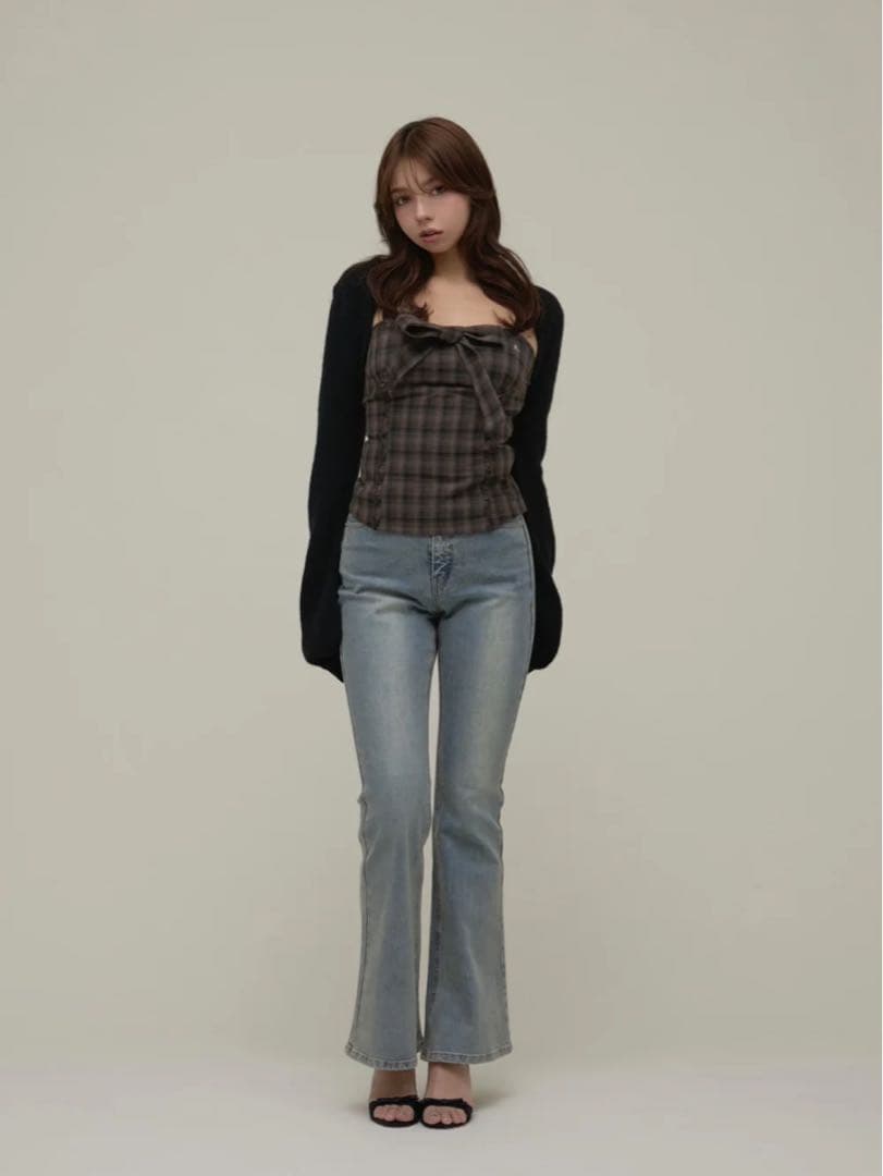 Mary logo flare denim blue beige サイズS