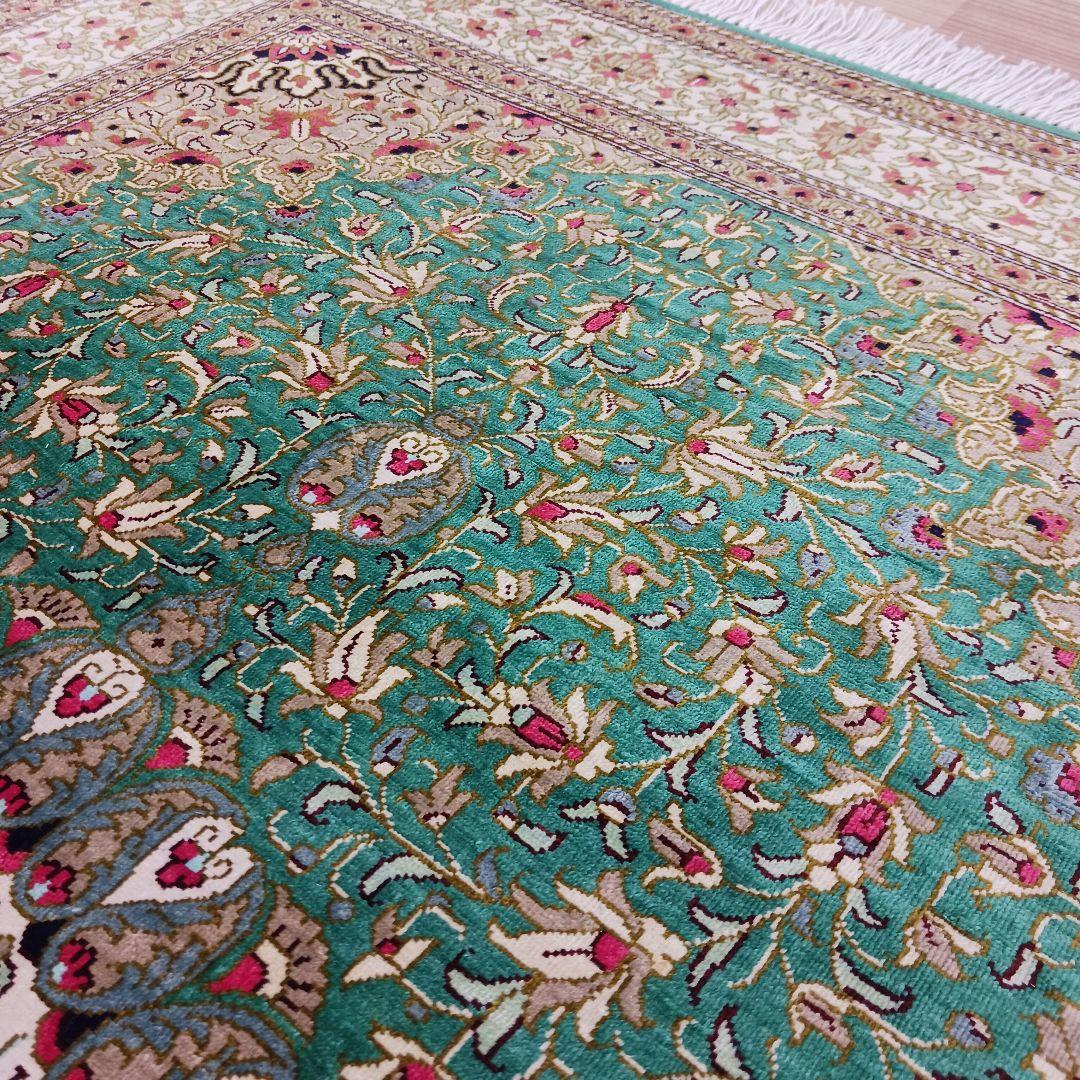 Y3348 高級ペルシャ絨毯 クム産 シルク100% 手織り90万ノット