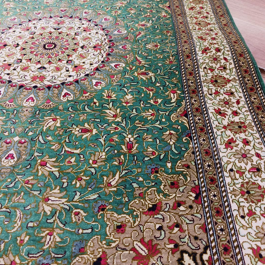 Y3348 高級ペルシャ絨毯 クム産 シルク100% 手織り90万ノット