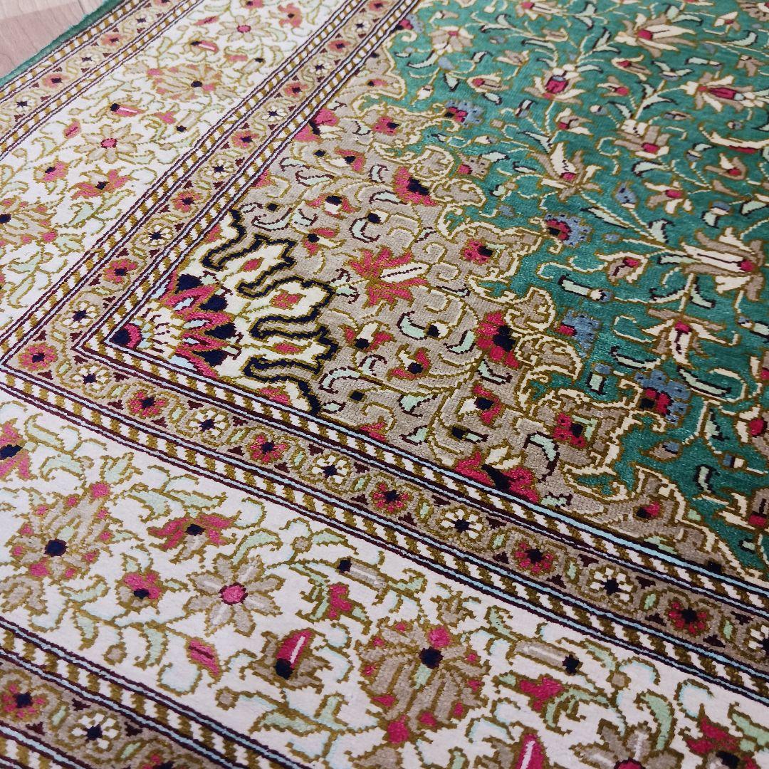 Y3348 高級ペルシャ絨毯 クム産 シルク100% 手織り90万ノット