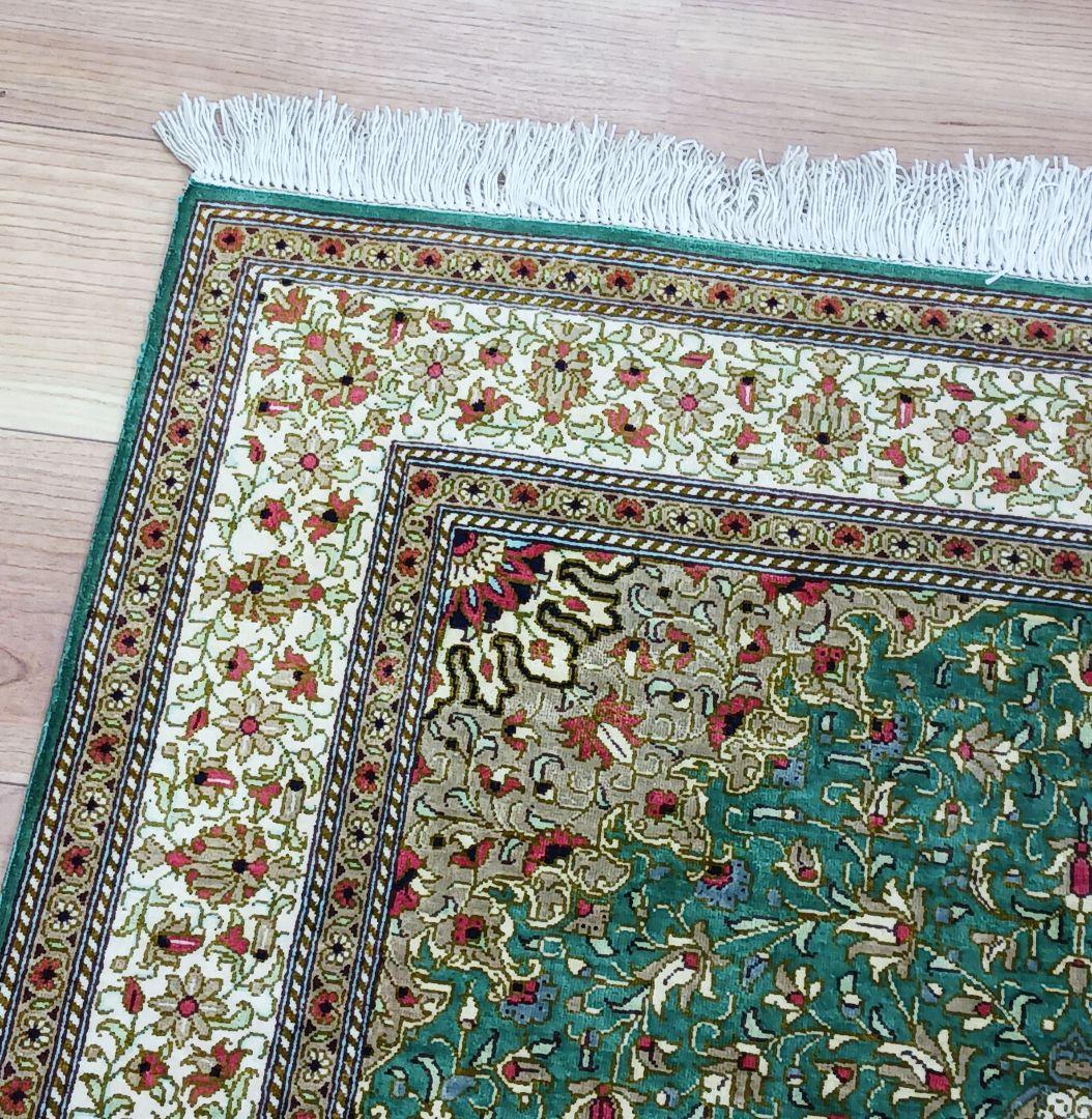 Y3348 高級ペルシャ絨毯 クム産 シルク100% 手織り90万ノット