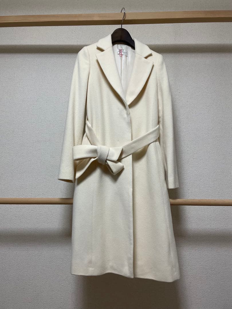 Pinky&Dianne ホワイトウールロングコート ファー襟付き