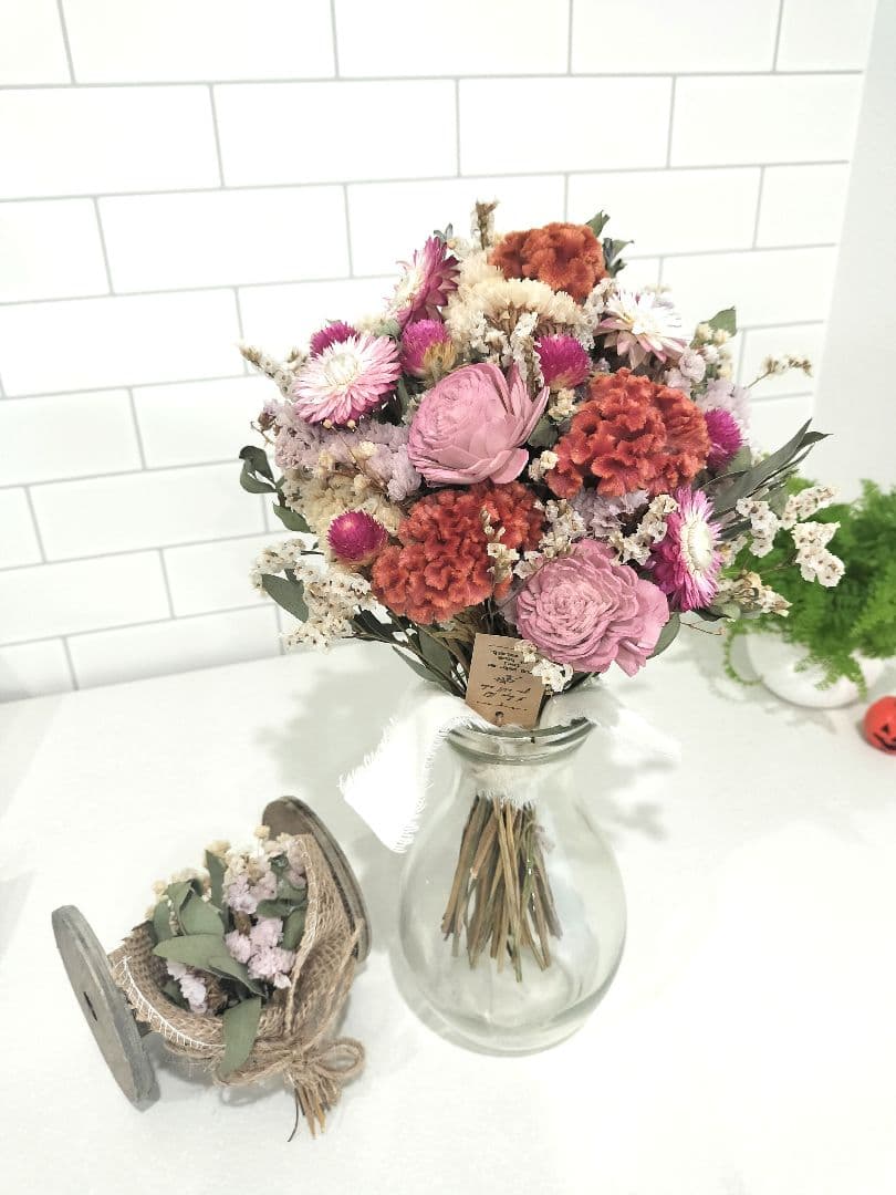 秋色ピンク❁ドライフラワースワッグ