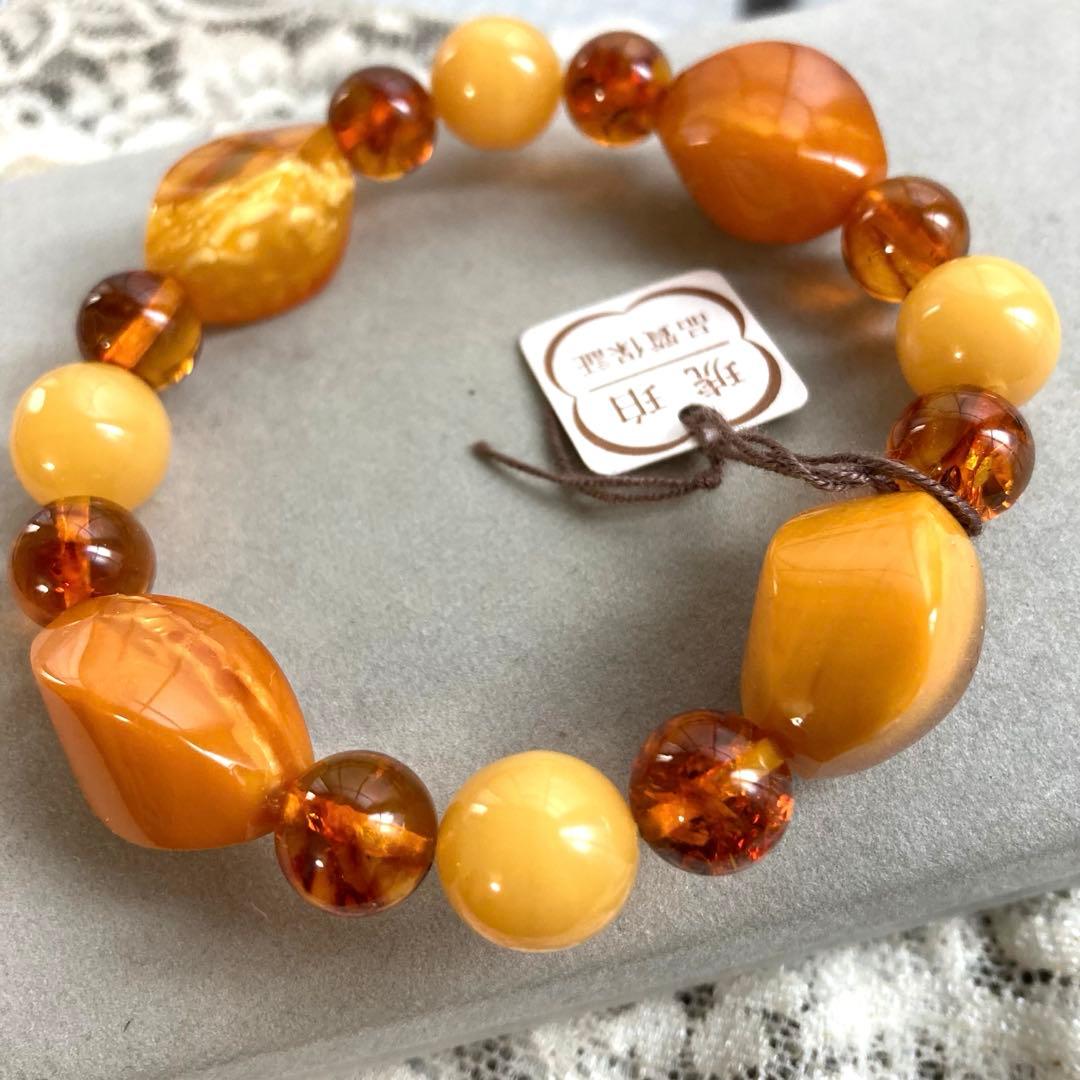 【H1756】琥珀 ブレスレット ボリュームがあります　新品未使用