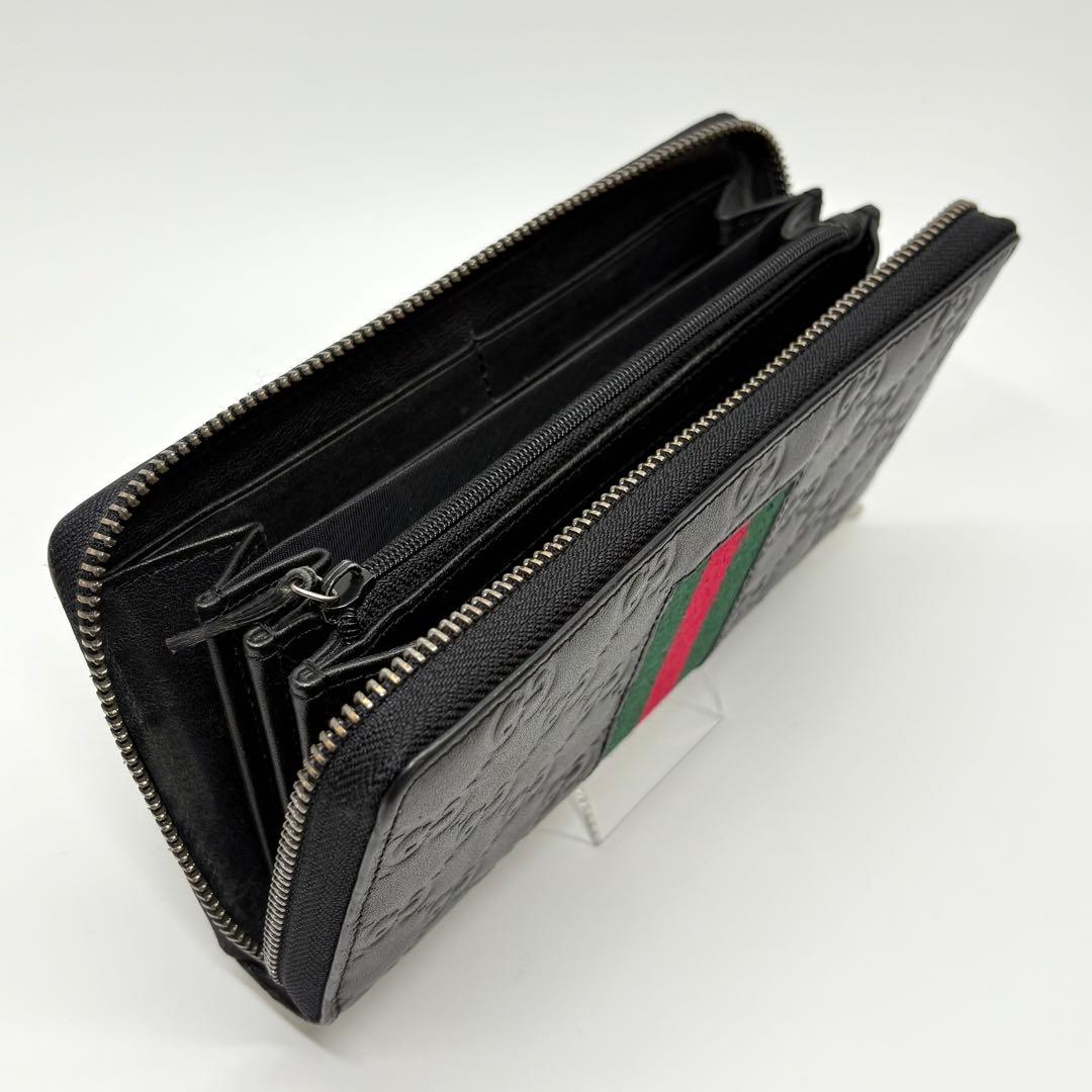 GUCCI グッチ　長財布　ラウンドファスナー　GG シマ　シェリーライン