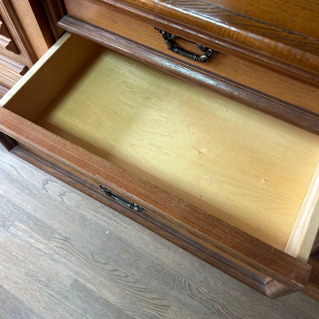 木製食器棚 ガラス扉付き 引き出し付き