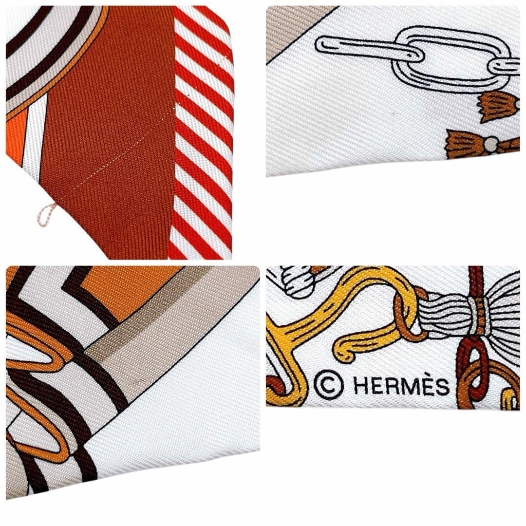 良品 エルメス ツイリー スカーフ シルク 鞍職人の花束 ホワイト レディース