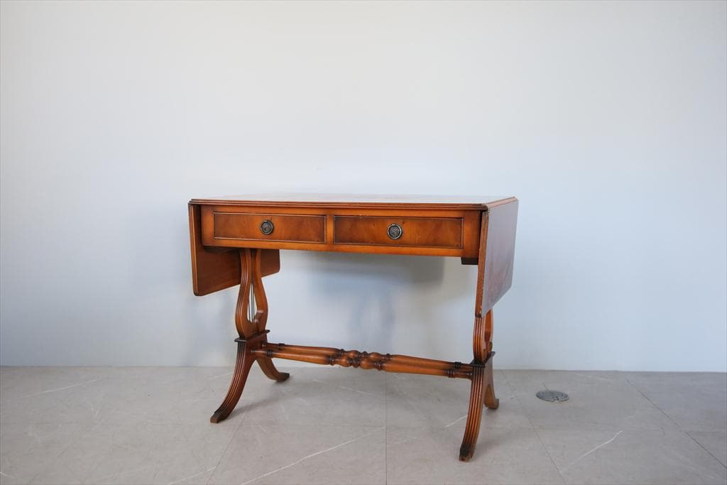 英国アンティーク木製ドロップリーフソファテーブル/折畳式机バタフライ92-231