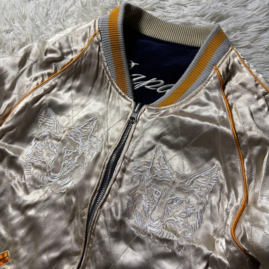 メ*4様 美品■DENIME スカジャン　リバーシブル　別珍　刺繍　鷹　狼　ウル