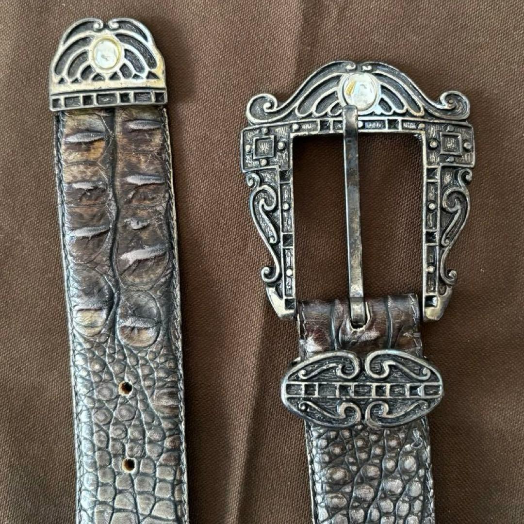 【used】NANNI ナンニ　クロコ型押し　シルバー　レザーベルト　イタリア製