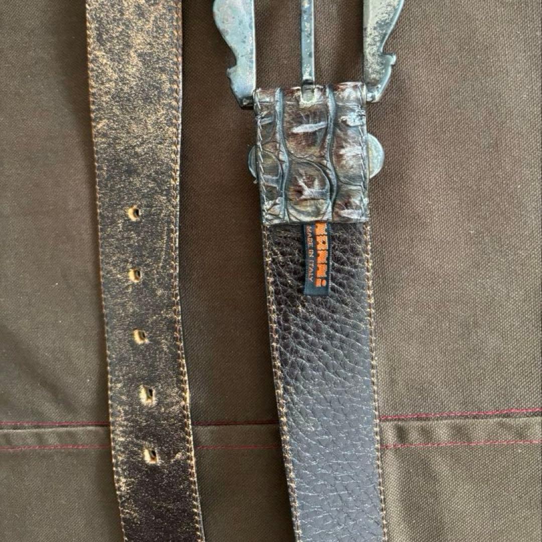 【used】NANNI ナンニ　クロコ型押し　シルバー　レザーベルト　イタリア製