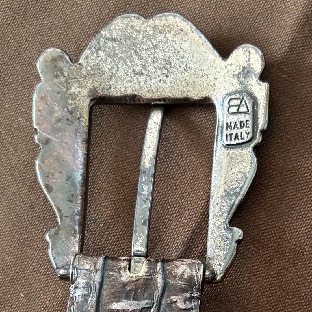 【used】NANNI ナンニ　クロコ型押し　シルバー　レザーベルト　イタリア製