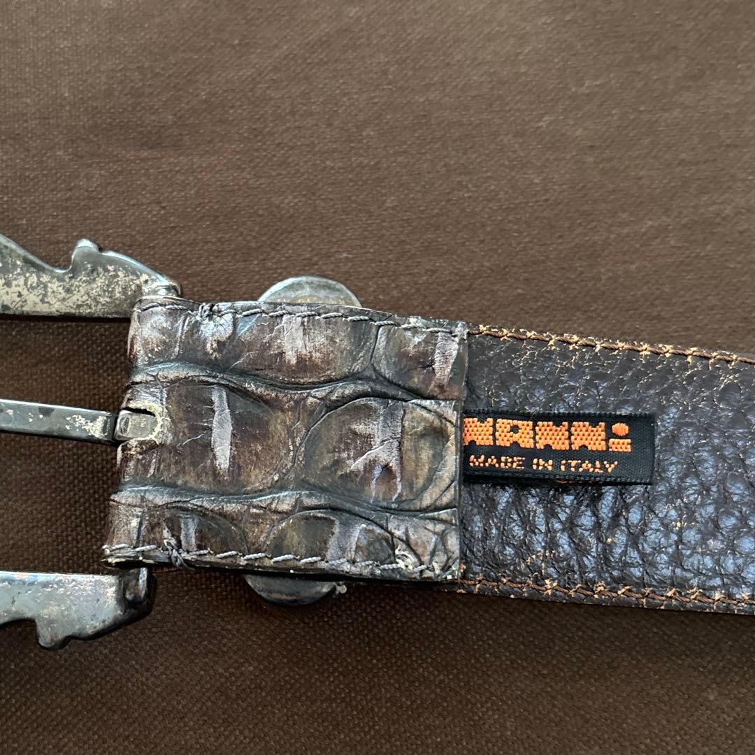 【used】NANNI ナンニ　クロコ型押し　シルバー　レザーベルト　イタリア製