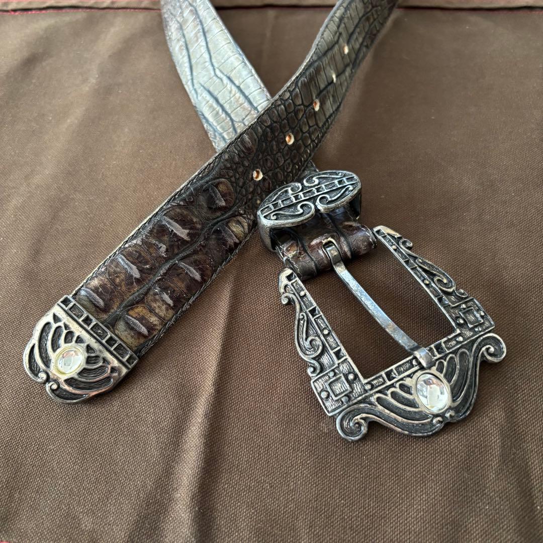 【used】NANNI ナンニ　クロコ型押し　シルバー　レザーベルト　イタリア製