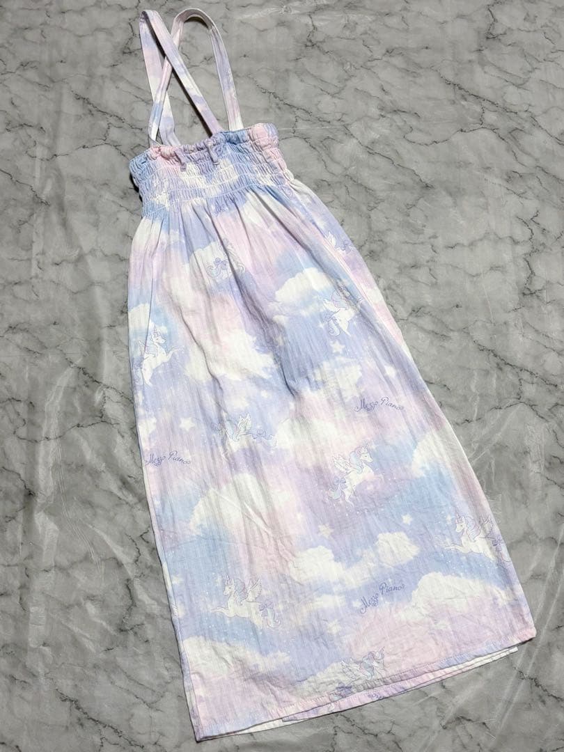 メゾピアノ ユニコーンスカイ柄 浴衣 140 パール かごバッグ セット