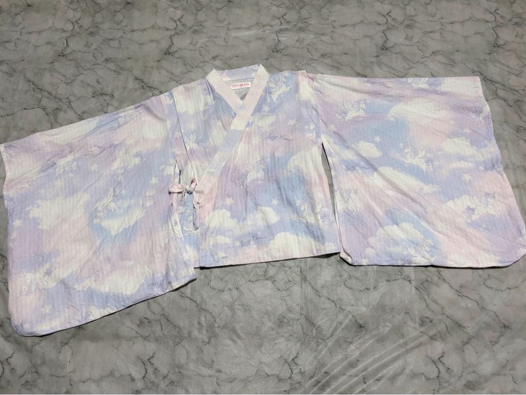 メゾピアノ ユニコーンスカイ柄 浴衣 140 パール かごバッグ セット