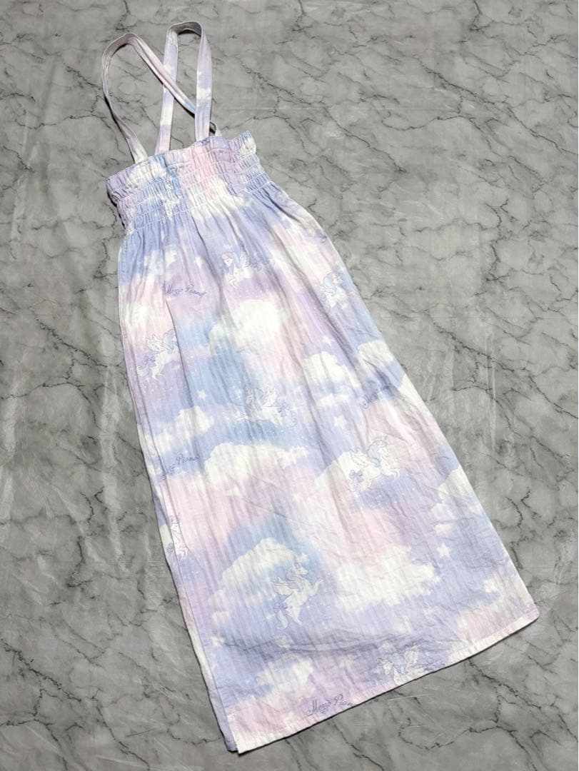 メゾピアノ ユニコーンスカイ柄 浴衣 140 パール かごバッグ セット