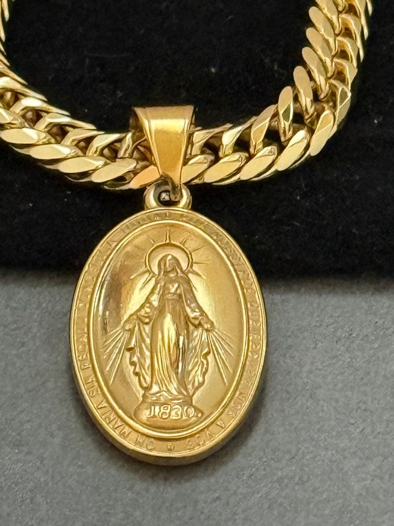 6面 ダブル喜平ネックレス 18k gp 奇跡のメダイ ネックレス ゴール聖母