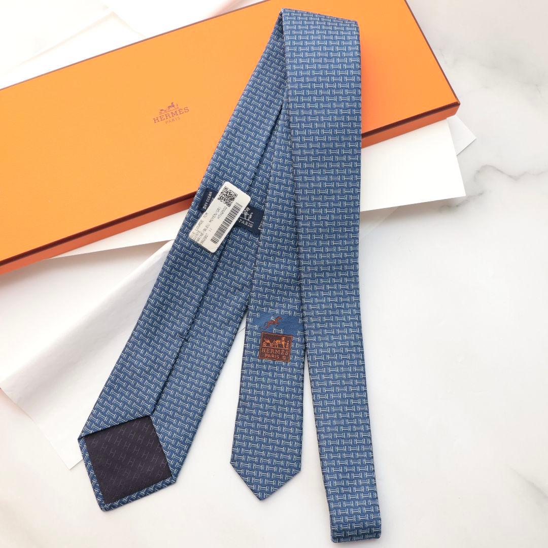 未使用 ソルド HERMES エルメス 青色 ネクタイ